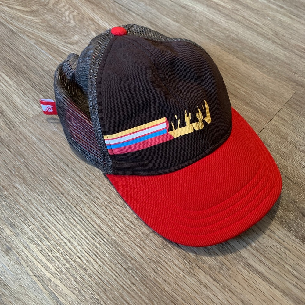 Vintage 2002 MTV Store Hyp Trucker Hat Brown Red Snapback Mesh Cap Retro Y2K